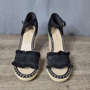 Marc Fisher Kickoff Black Suede Espradille Wedge Heels Size 6M‎
